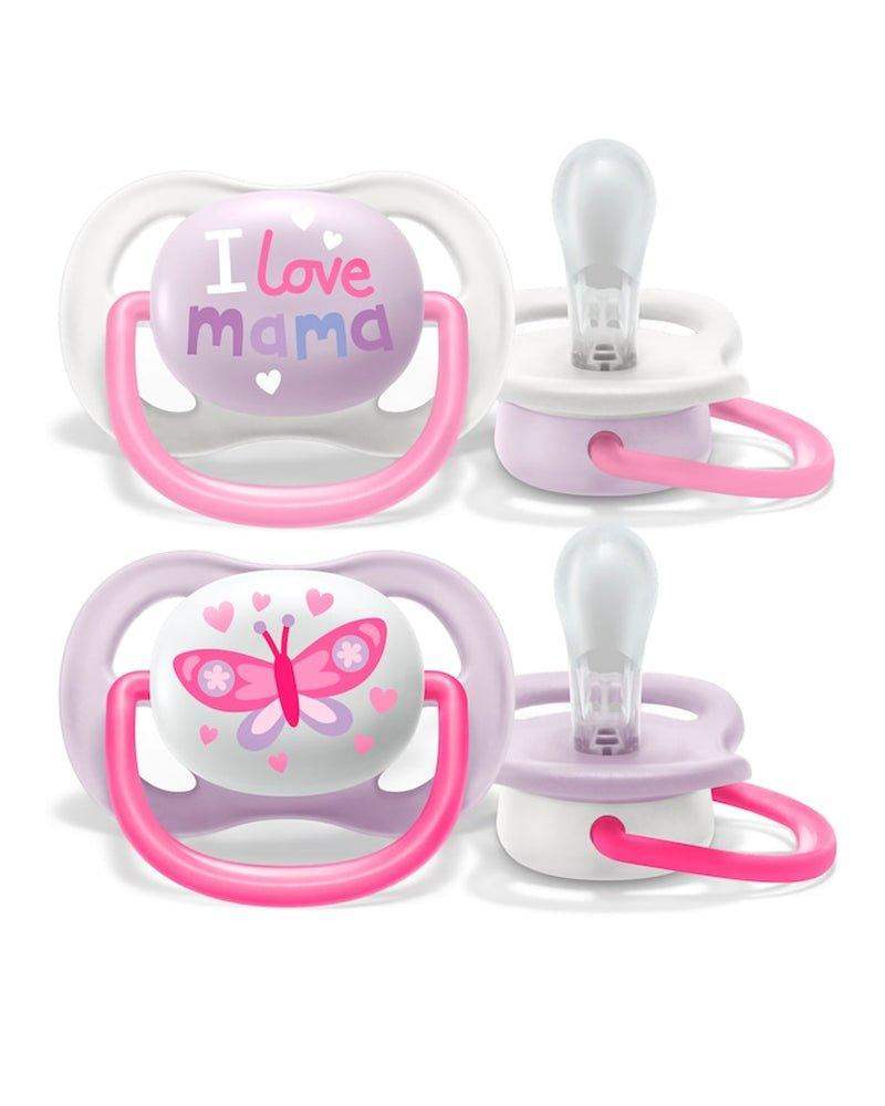 Avent Lot de 2 Sucettes Ultra Air Collection Happy 0-6m Fille - Philips Avent - Sucettes pour bébé Maroc -www.babyboss.ma