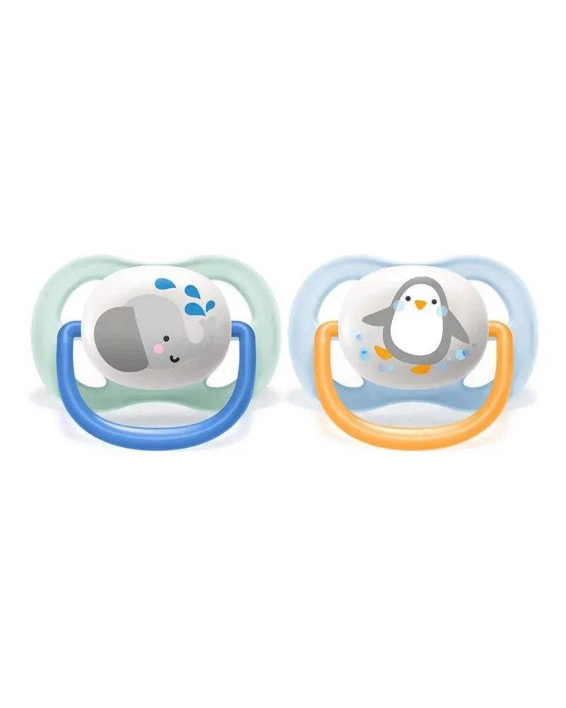 Avent Lot de 2 Sucettes Ultra Air Penguin & Éléphant 0-6m Garçon - Philips Avent - Sucettes pour bébé Maroc -www.babyboss.ma