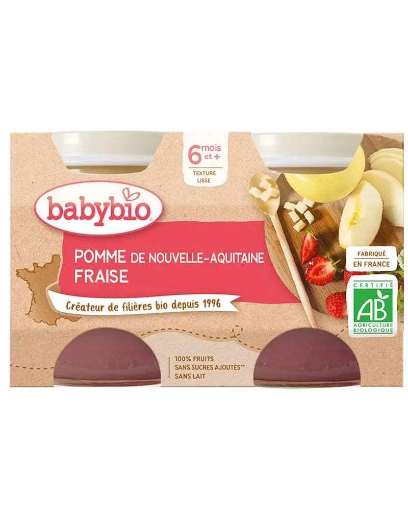Babybio Petit Pot Pomme de Nouvelle-Aquitaine & Fraise 2x 130g - Babybio - Alimentation pour bébé Maroc -www.babyboss.ma