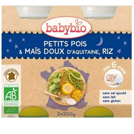 Babybio Pot Bonne Nuit Petits Pois Mais Riz 2x200g - Babybio - Alimentation pour bébé Maroc -www.babyboss.ma