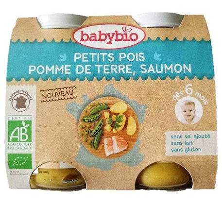 Babybio Pot Petits pois, pomme de terre et saumon 2x200g - Babybio - Alimentation pour bébé Maroc -www.babyboss.ma