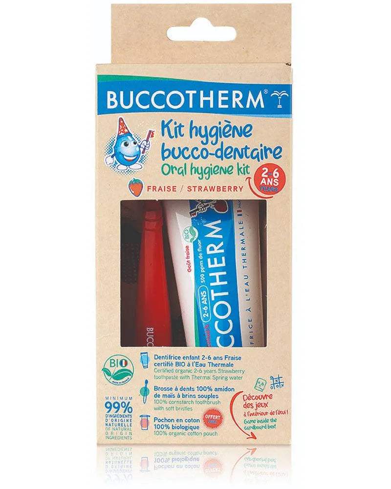 Buccotherm Kit Hygiène Enfant Bio 2-6Ans 50ml - Goût Fraise - Buccotherm - Dentifrice pour bébé Maroc -www.babyboss.ma