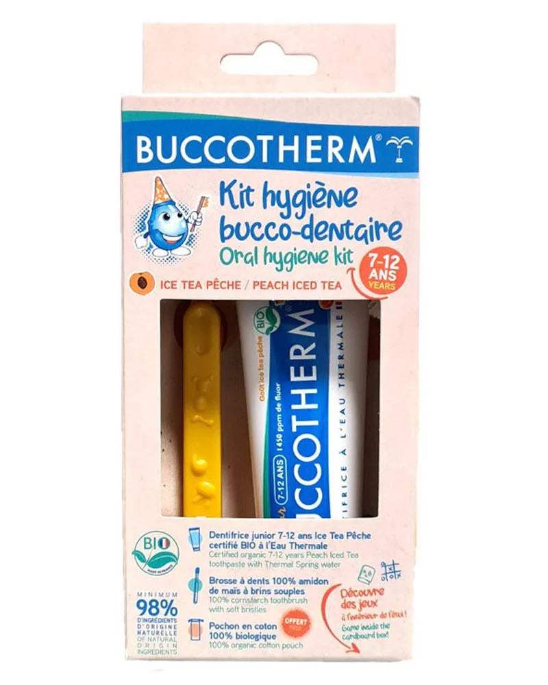 Buccotherm Kit Hygiène Enfant Bio 7-12Ans 50ml - Goût Pèche - Buccotherm - Dentifrice pour bébé Maroc -www.babyboss.ma