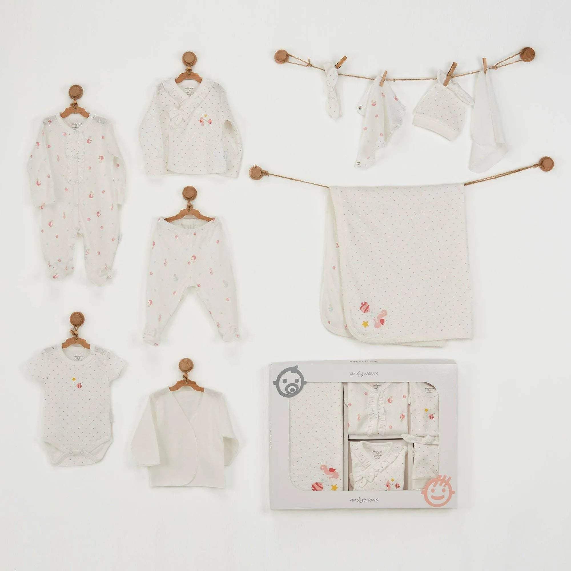 Coffret naissance 100% coton 10 pièces 0-3 mois - Andywawa - pour bébé Maroc -www.babyboss.ma
