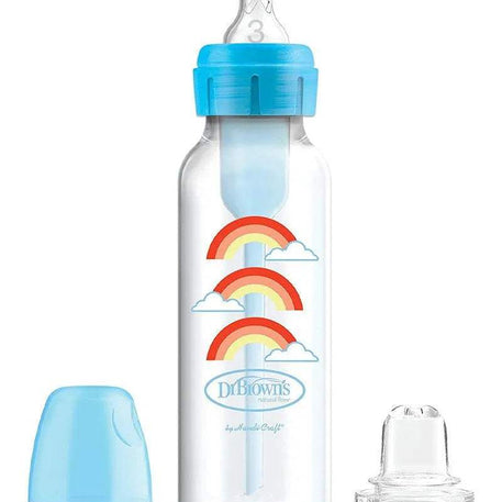 Dr. Brown's Biberon 250ml Cole étroit Bleu 6M+ (sippy+tétine L3) - Dr. Brown's - Biberon pour bébé Maroc -www.babyboss.ma