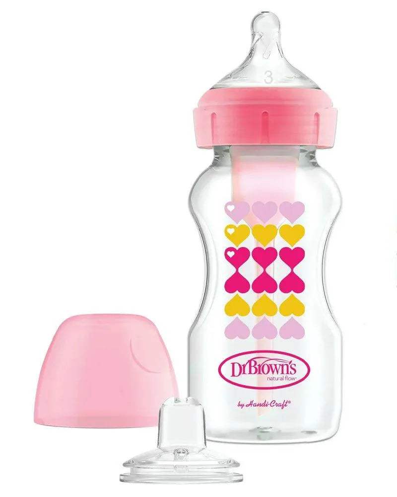 Dr. Brown's Biberon 270ml Cole large Rose 6M+ (sippy+tétine L3) - Dr. Brown's - Biberon pour bébé Maroc -www.babyboss.ma