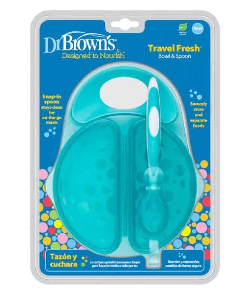 Dr. Brown's Bol et cuillère à couvercles Travel Fresh™ 4M+ - Dr. Brown's - Bols pour bébé Maroc -www.babyboss.ma