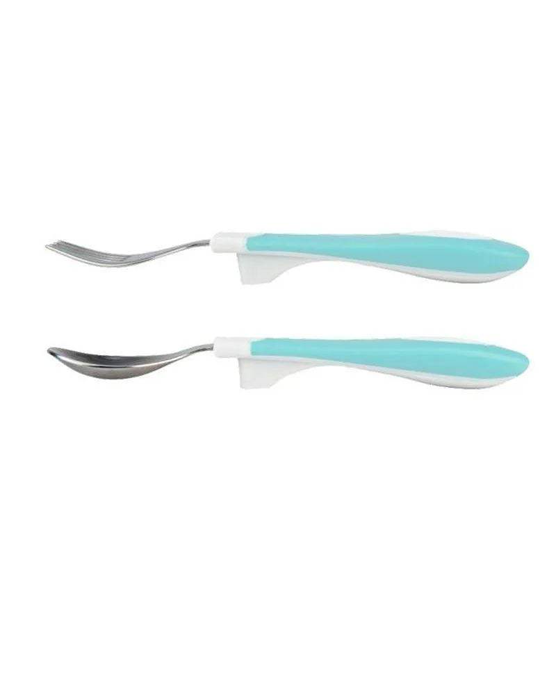 Dr. Brown's Ensemble de cuillère et fourchette en métal 12M+ - Bleu - Dr. Brown's - Couverts pour bébé Maroc -www.babyboss.ma