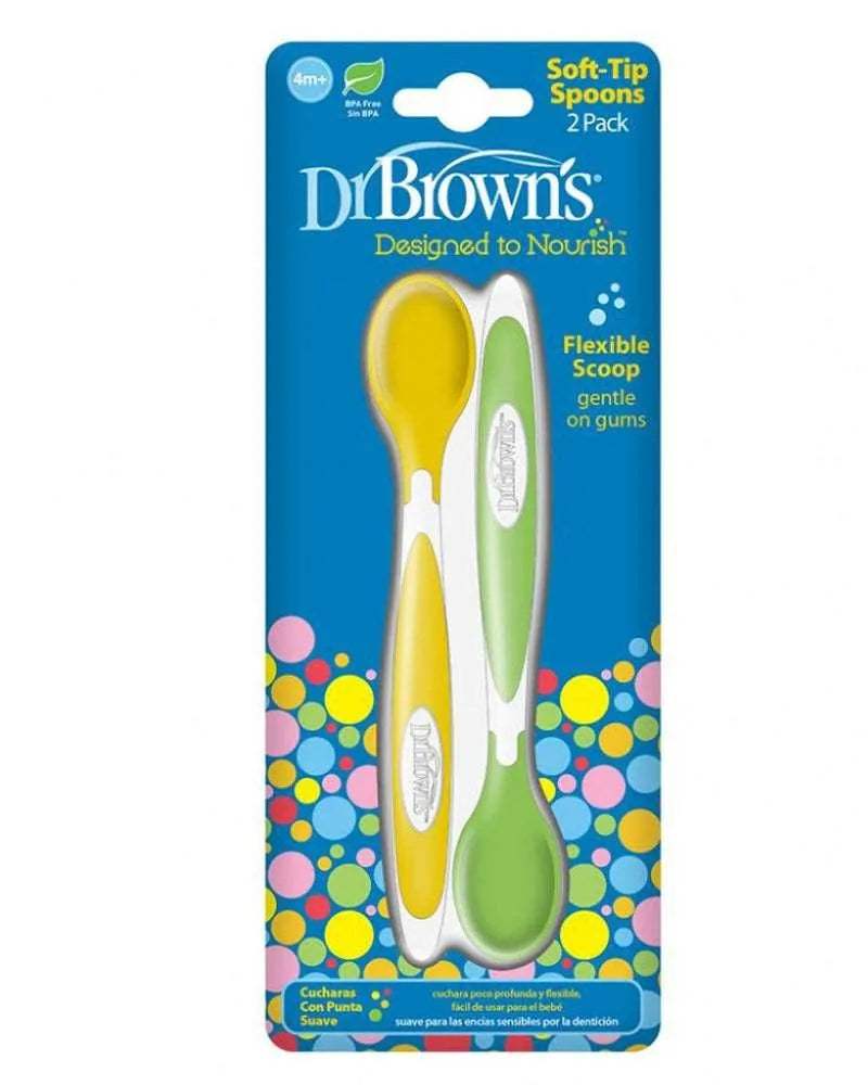 Dr. Brown's Pack de 2 Cuillères à pointe souple 4M+ - Dr. Brown's - Couverts pour bébé Maroc -www.babyboss.ma