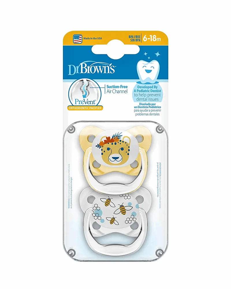 Dr. Brown's Pack de 2 Sucettes Orthodontiques Stage2 6-18M - Abeilles - Dr. Brown's - Sucettes pour bébé Maroc -www.babyboss.ma