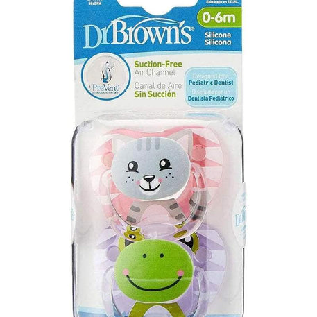 Dr. Brown's Pack de 2 Sucettes Stage1 0-6M - Girl Animal - Dr. Brown's - Sucettes pour bébé Maroc -www.babyboss.ma