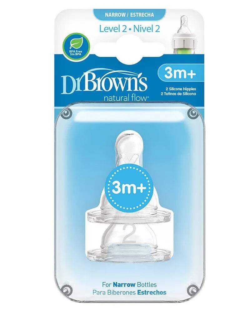 Dr. Brown's Pack de 2 tétines Cole étroit L2 3M+ - Dr. Brown's - Tétines pour bébé Maroc -www.babyboss.ma