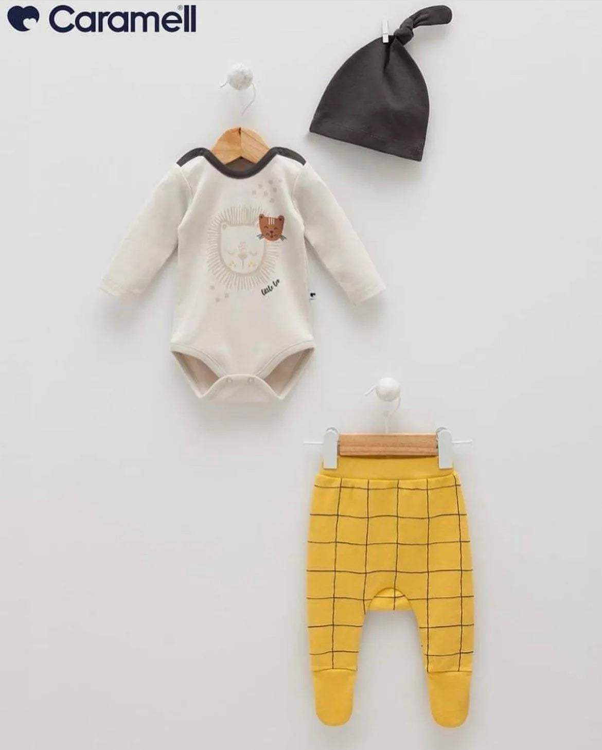 Ensemble 3 pièces pour bébé garçon à motif lion mignon - Caramell - pour bébé Maroc -www.babyboss.ma