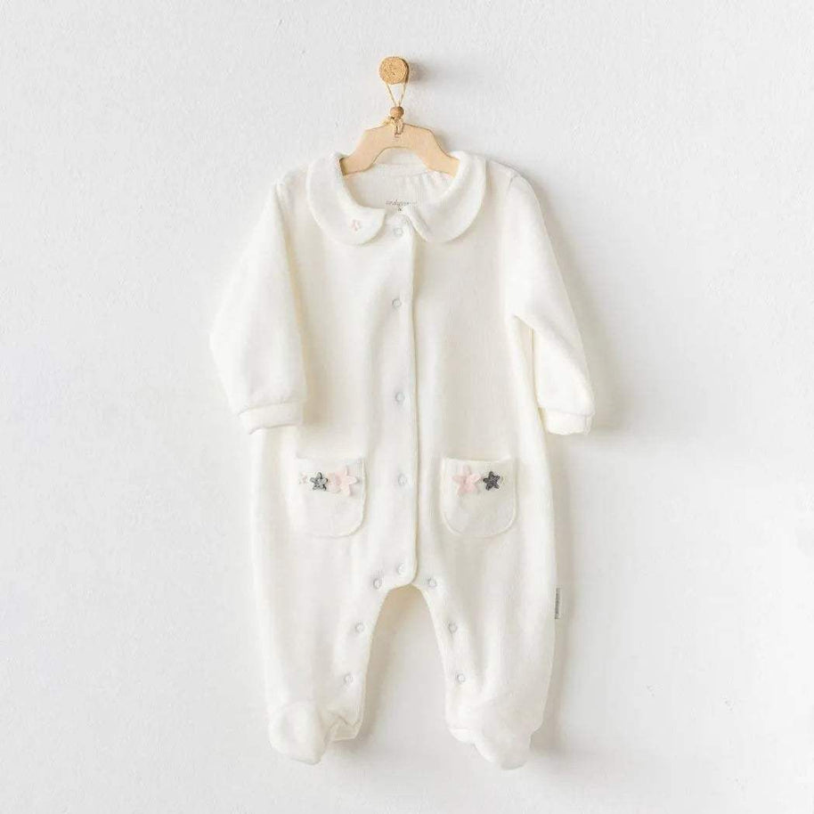 Grenouillère en Velours Blanc pour Bébé 0-3m | Confort et Style Douillet - Andywawa - pour bébé Maroc -www.babyboss.ma
