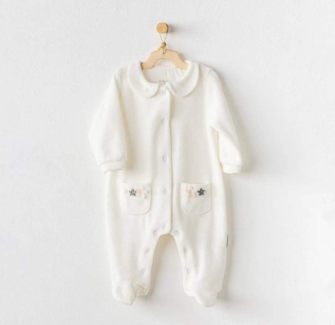 Grenouillère en Velours Blanc pour Bébé 0-3m | Confort et Style Douillet - Andywawa - pour bébé Maroc -www.babyboss.ma