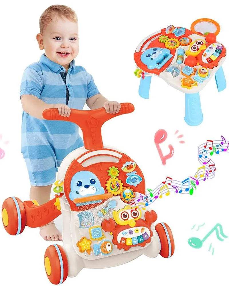 Huanger 2in1 Trotteur & Table d’activité interactive 12M+ - Orange - Huanger - Trotteurs pour bébé Maroc -www.babyboss.ma