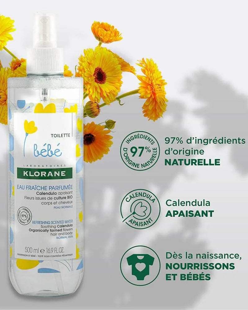 Klorane Bébé Eau fraîche parfumée au Calendula apaisant - 500ml - Klorane - Hygiène et Soin pour bébé Maroc -www.babyboss.ma