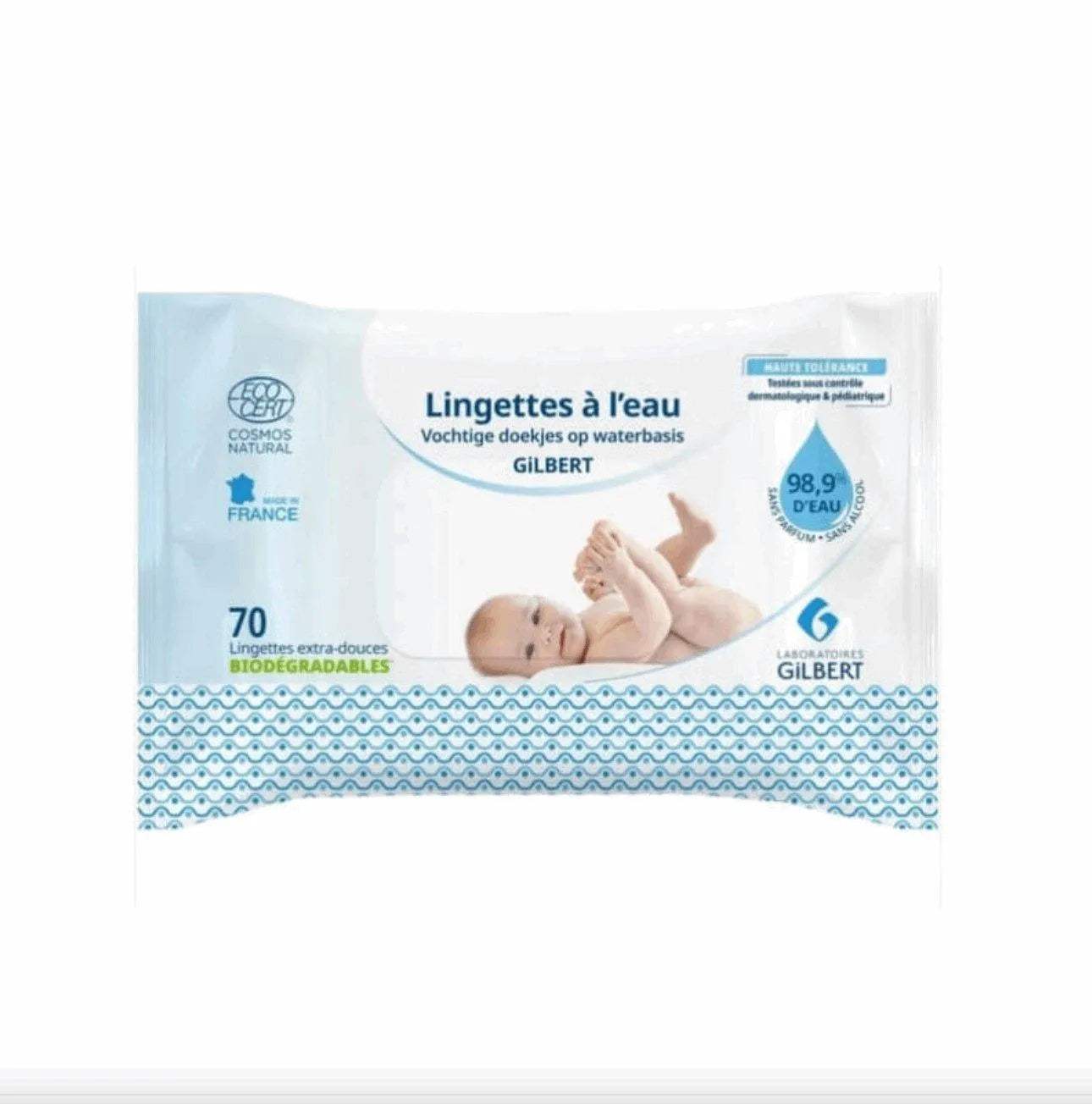 Lingettes Gilbert à l'eau - 70 unités - Gilbert - Hygiène et Soin pour bébé Maroc -www.babyboss.ma