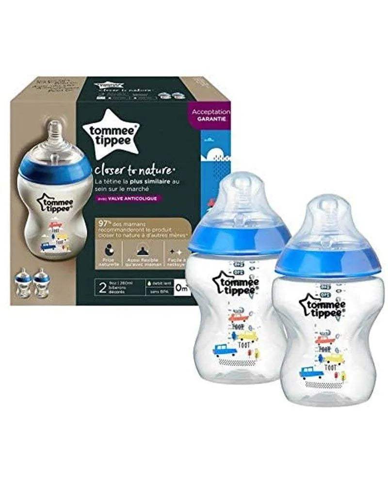 Lot de 2 Biberons Tommee Tippee Closer to Nature 0m+ Voiture - 260ml - Tommee Tippee - Biberon pour bébé Maroc -www.babyboss.ma