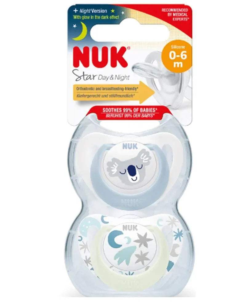 Lot de 2 Sucettes Star Night & Day NUK 0-6M - Étoiles & Bleu - NUK - Sucettes pour bébé Maroc -www.babyboss.ma