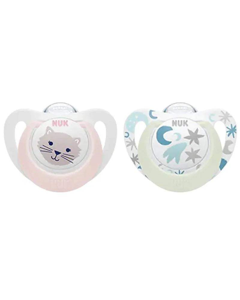 Lot de 2 Sucettes Star Night & Day NUK 0-6M - Étoiles & Chat - NUK - Sucettes pour bébé Maroc -www.babyboss.ma