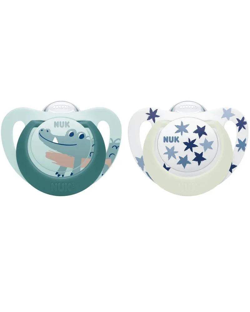 Lot de 2 Sucettes Star Night & Day NUK 6-18M - Bleu & Vert - NUK - Sucettes pour bébé Maroc -www.babyboss.ma