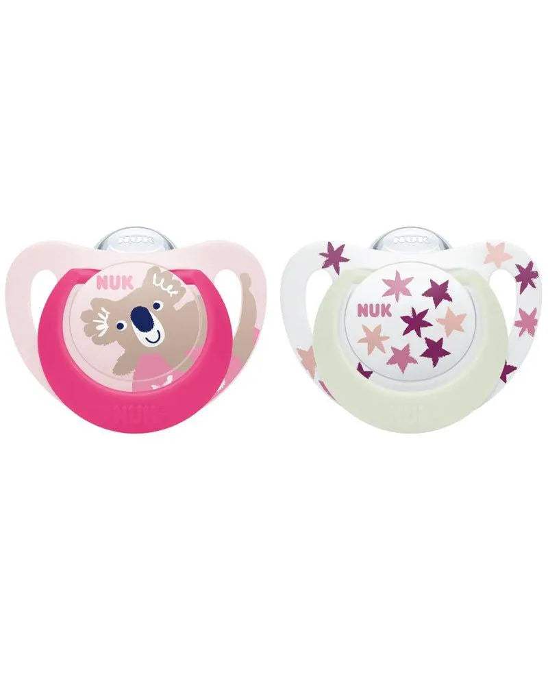 Lot de 2 Sucettes Star Night & Day NUK 6-18M - Rose - NUK - Sucettes pour bébé Maroc -www.babyboss.ma