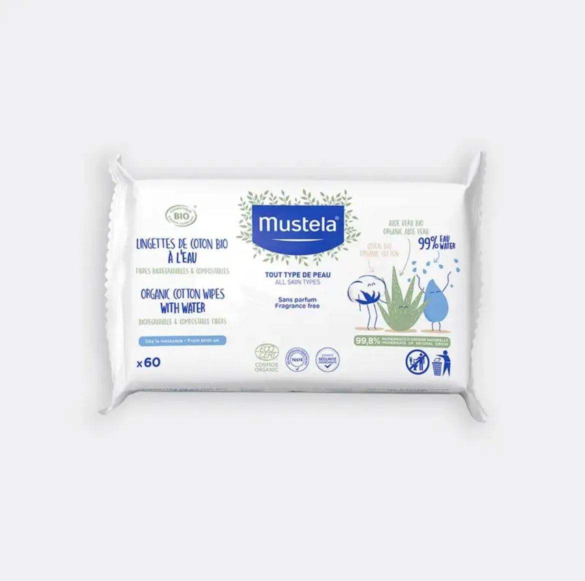 Mustela Lingettes de coton BIO à l’eau - Mustela - pour bébé Maroc -www.babyboss.ma