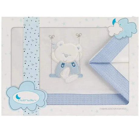 Parure de Lit 60×120cm - Blanc & Bleu - Interbaby - Linge de lit pour bébé Maroc -www.babyboss.ma