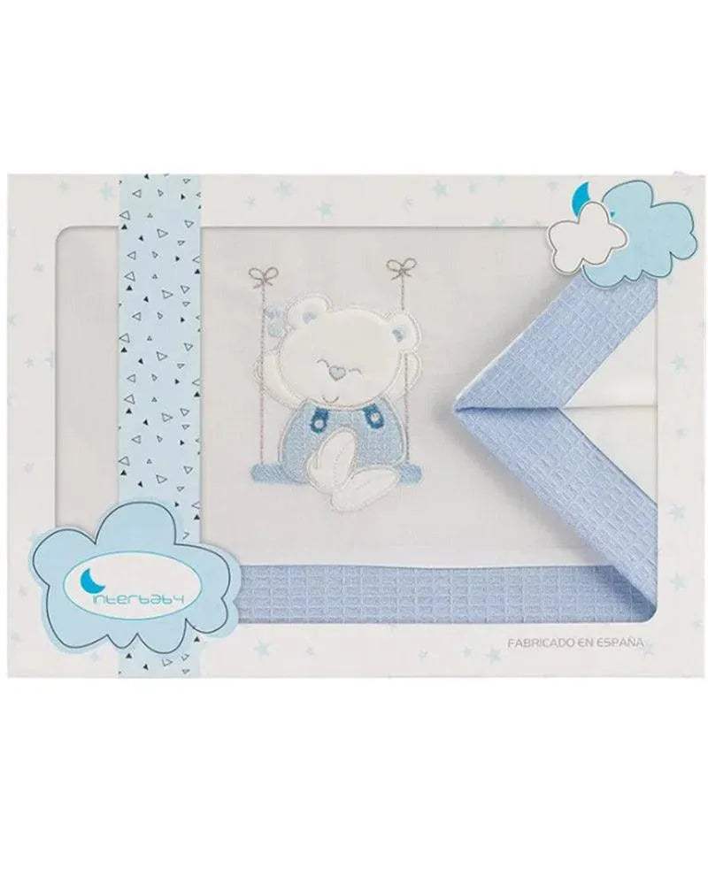 Parure de Lit 60×120cm - Blanc & Bleu - Interbaby - Linge de lit pour bébé Maroc -www.babyboss.ma