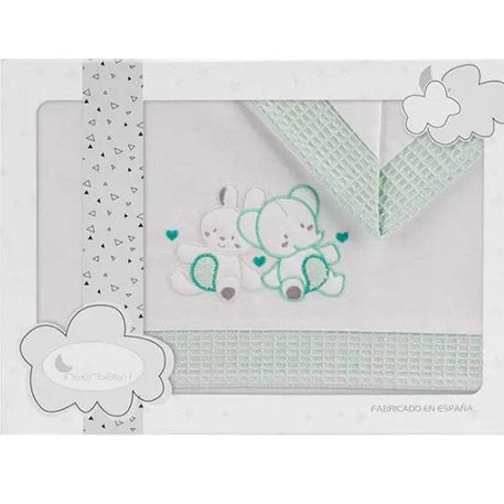 Parure de Lit 60×120cm - Blanc & Vert - Interbaby - Linge de lit pour bébé Maroc -www.babyboss.ma