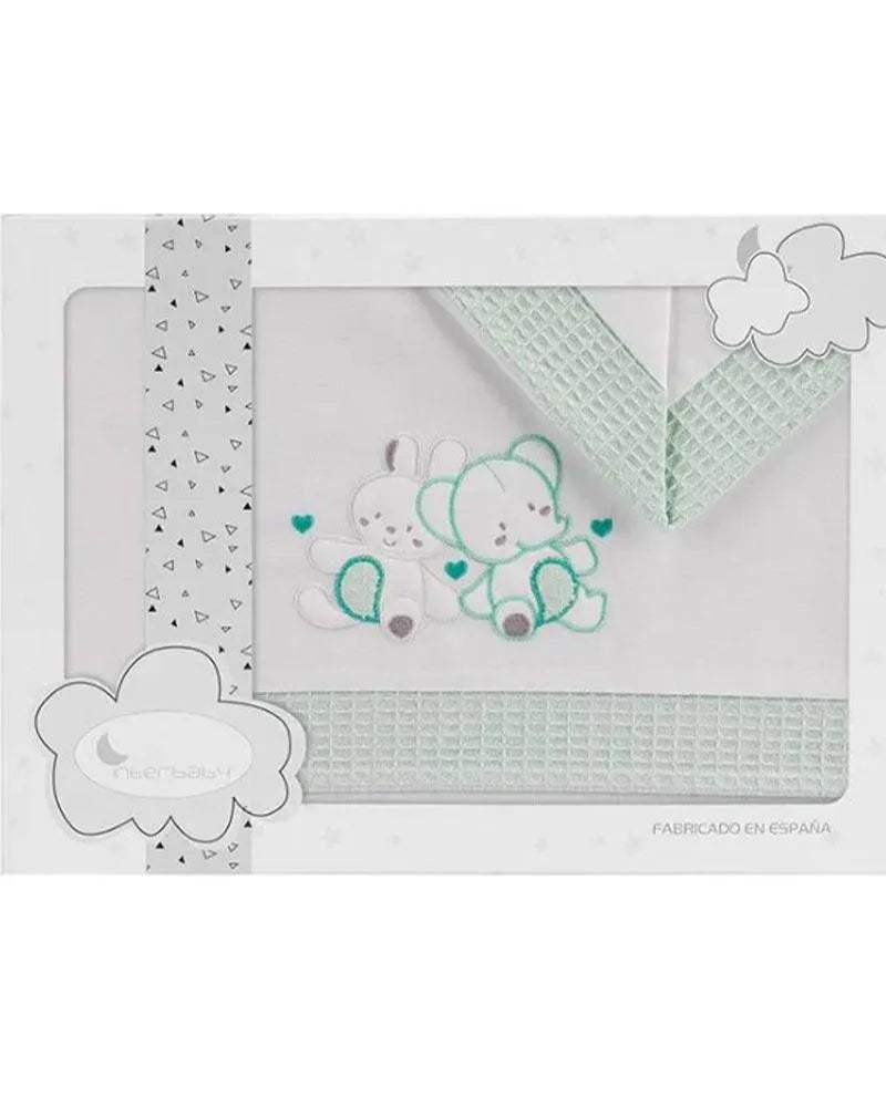 Parure de Lit 60×120cm - Blanc & Vert - Interbaby - Linge de lit pour bébé Maroc -www.babyboss.ma