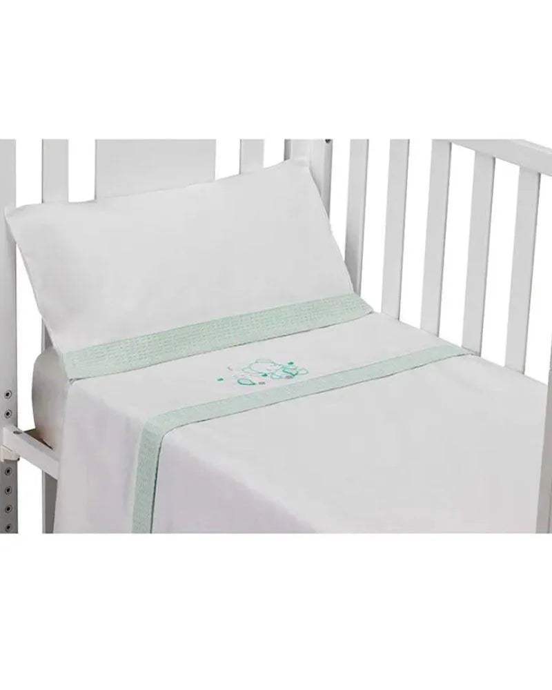 Parure de Lit 60×120cm - Blanc & Vert - Interbaby - Linge de lit pour bébé Maroc -www.babyboss.ma