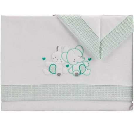 Parure de Lit 60×120cm - Blanc & Vert - Interbaby - Linge de lit pour bébé Maroc -www.babyboss.ma