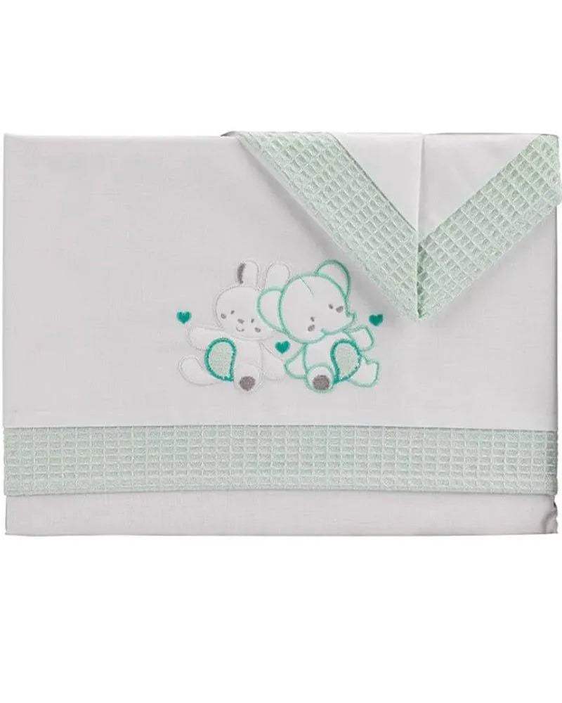 Parure de Lit 60×120cm - Blanc & Vert - Interbaby - Linge de lit pour bébé Maroc -www.babyboss.ma