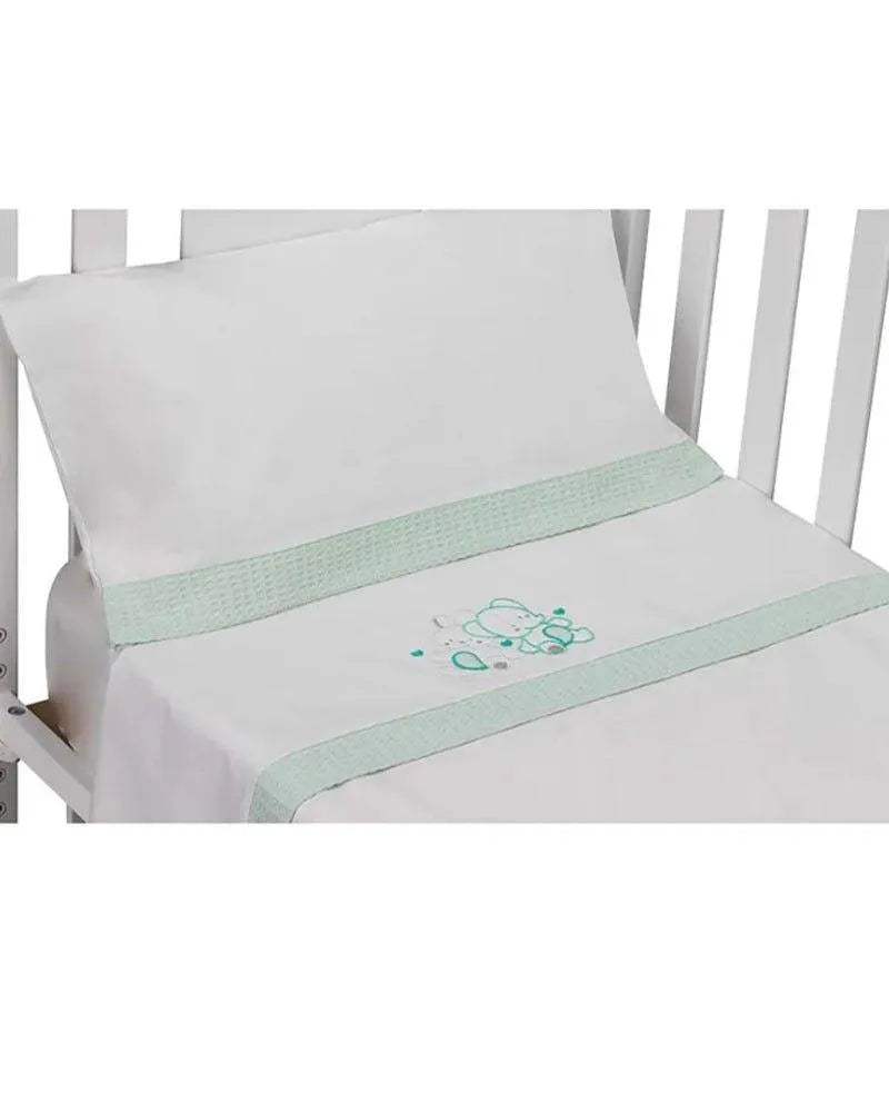 Parure de Lit 60×120cm - Blanc & Vert - Interbaby - Linge de lit pour bébé Maroc -www.babyboss.ma