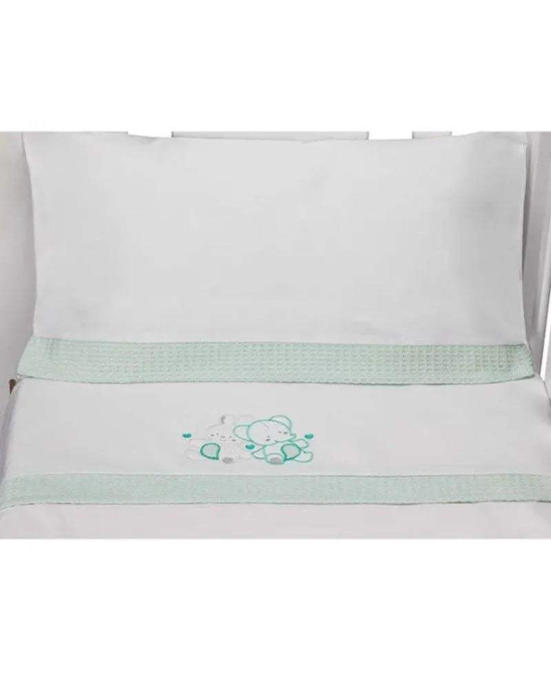 Parure de Lit 60×120cm - Blanc & Vert - Interbaby - Linge de lit pour bébé Maroc -www.babyboss.ma