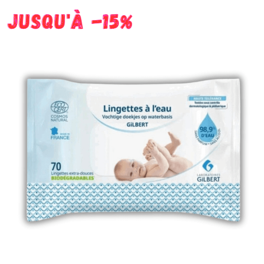 Lingettes Gilbert à l'eau - 70 unités - Gilbert - Hygiène et Soin pour bébé Maroc -www.babyboss.ma