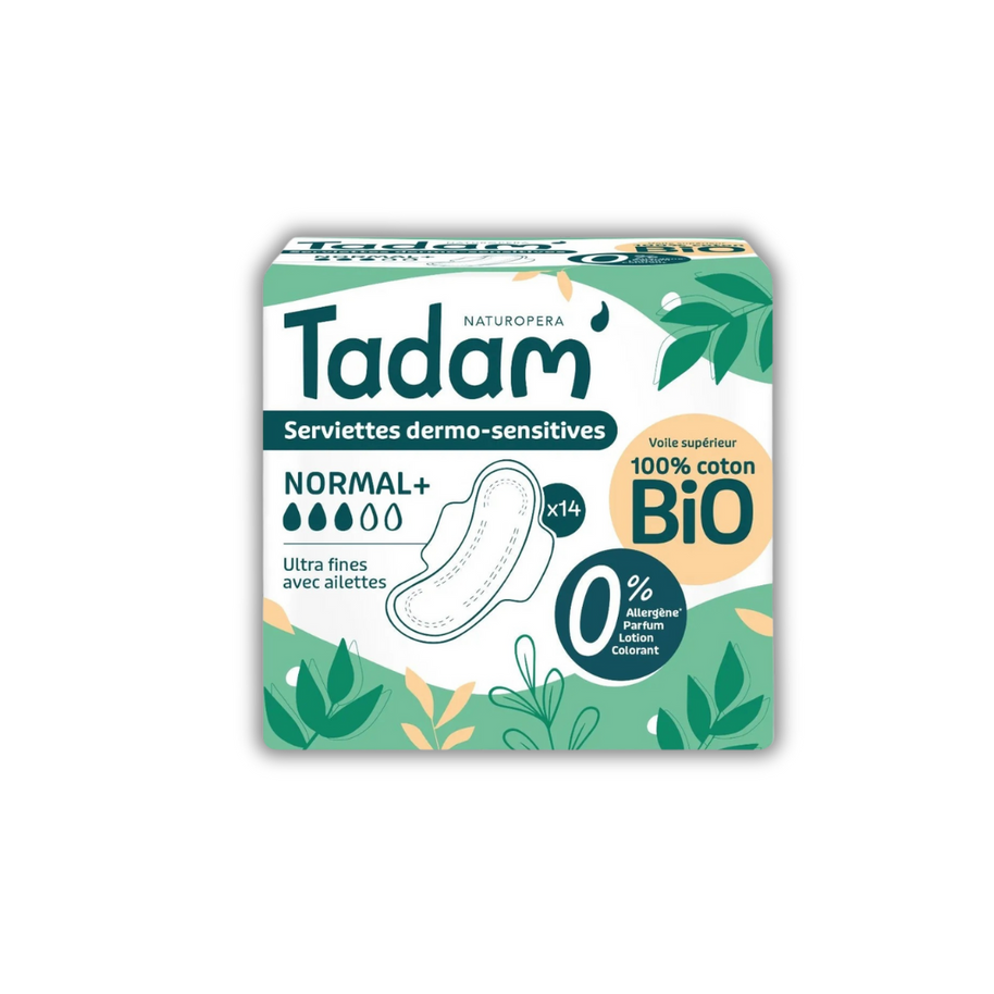 Tadam' Serviettes Dermo-sensitives Ultra avec Ailettes - Normal+ 14 unités