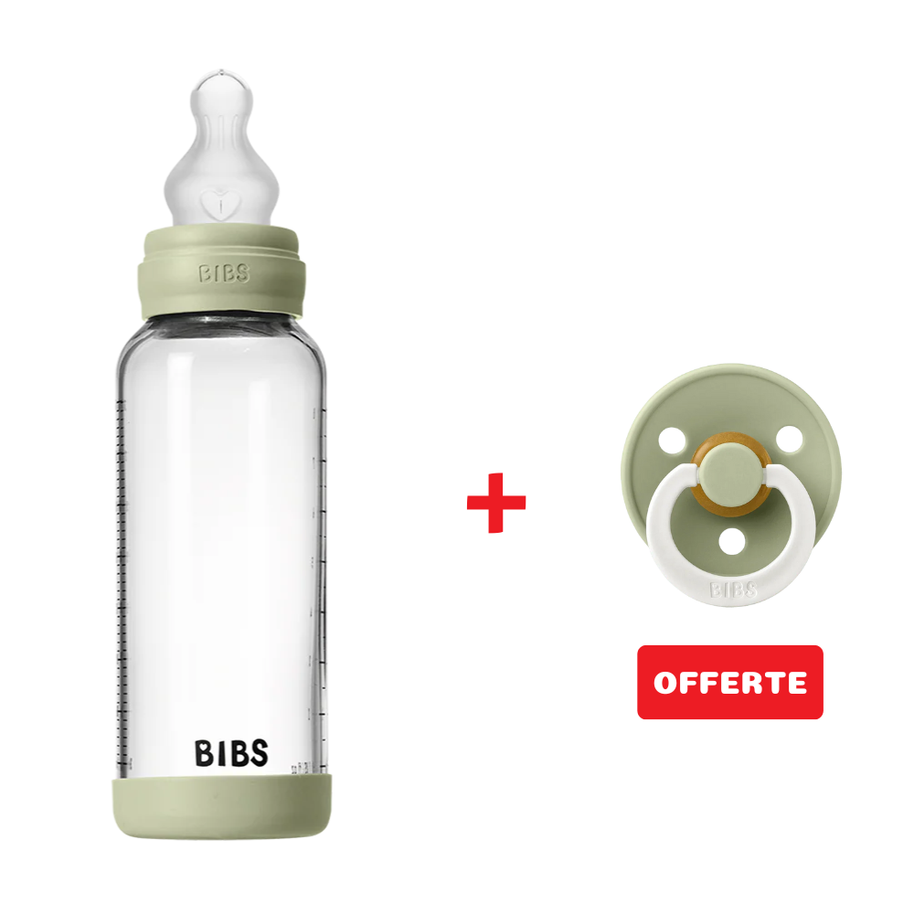 Biberon en Verre 240ml avec Tétine en Silicone Débit Moyen - Sage - Bibs - Baby Bottle pour bébé Maroc -www.babyboss.ma