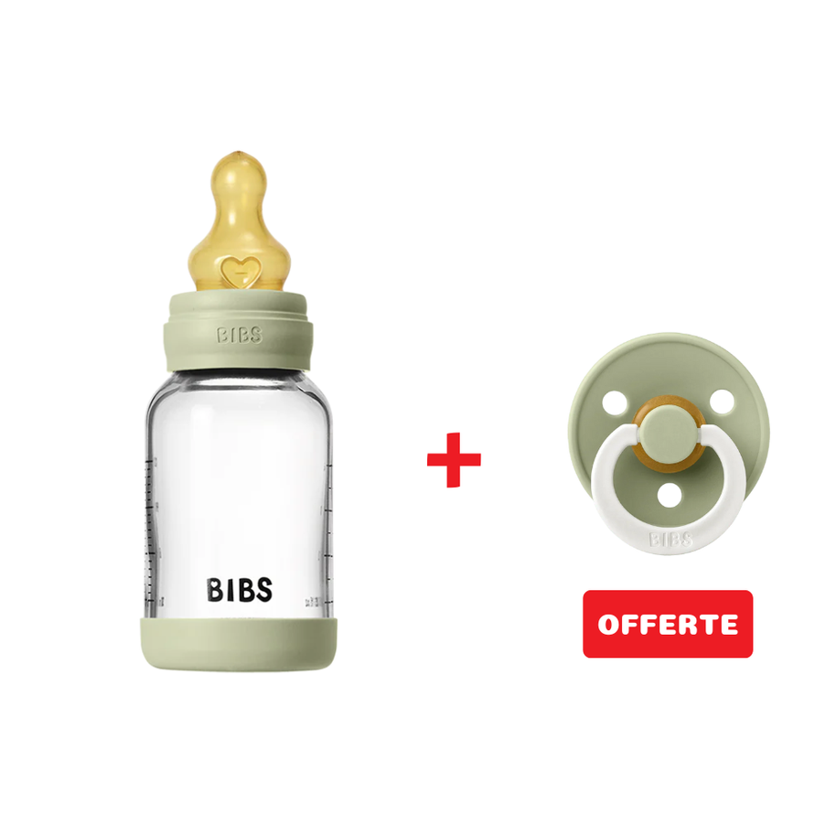 Biberon en Verre 120ml avec Tétine en Latex Débit lent – BIBS - Sage