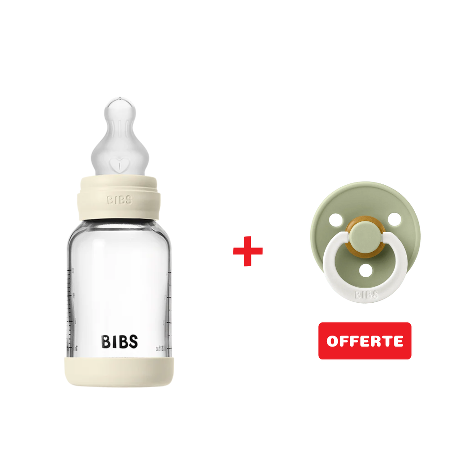 Biberon en Verre 120ml avec Tétine en Silicone Débit Lent - Ivory