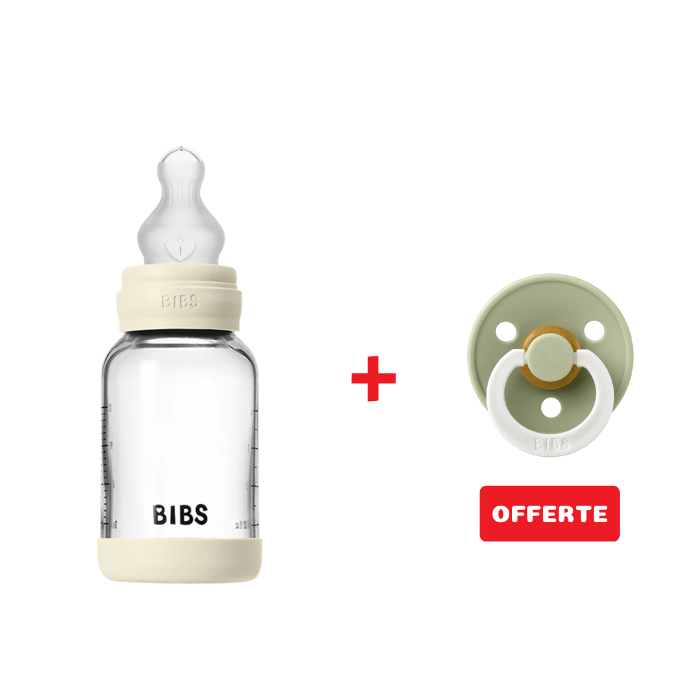 Biberon en Verre 120ml avec Tétine en Silicone Débit Lent - Ivory