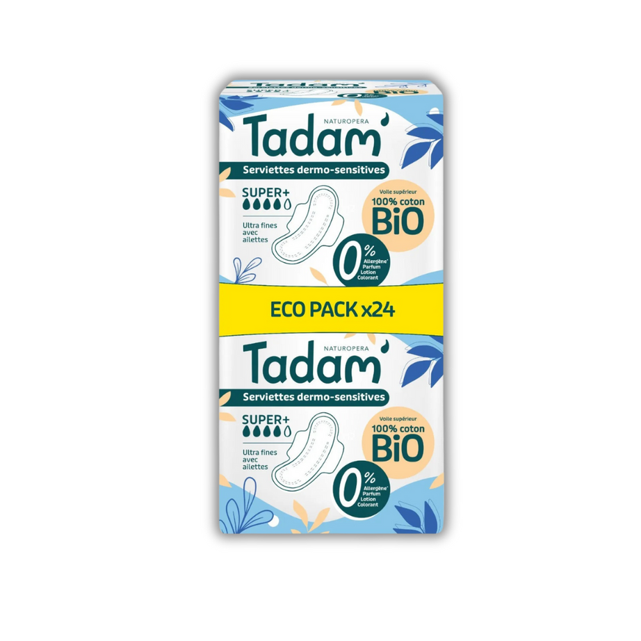 Tadam' Serviettes Dermo-sensitives Ultra avec Ailettes - Super+ 24 unités