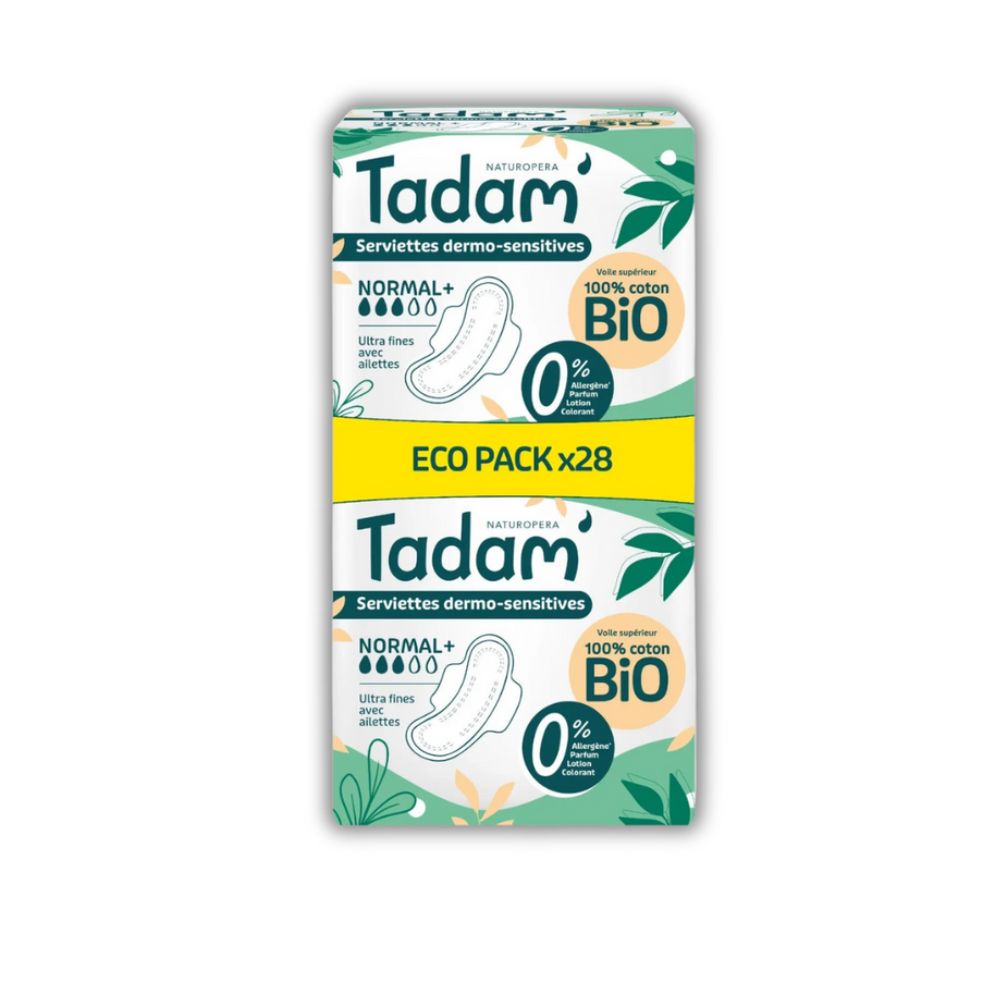 Tadam' Serviettes Dermo-sensitives Ultra avec Ailettes - Eco pack Normal 28 unités