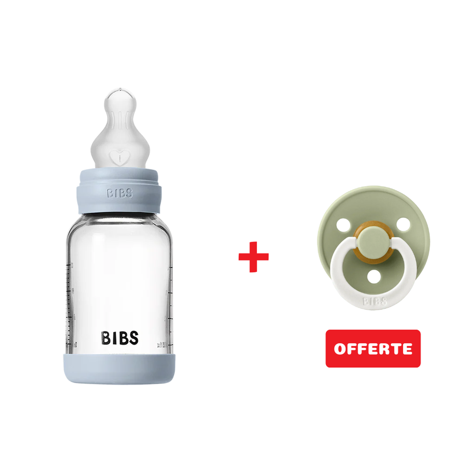Biberon en Verre 120ml avec Tétine en Silicone Débit Lent - Baby Blue - Bibs - Biberon pour bébé Maroc -www.babyboss.ma