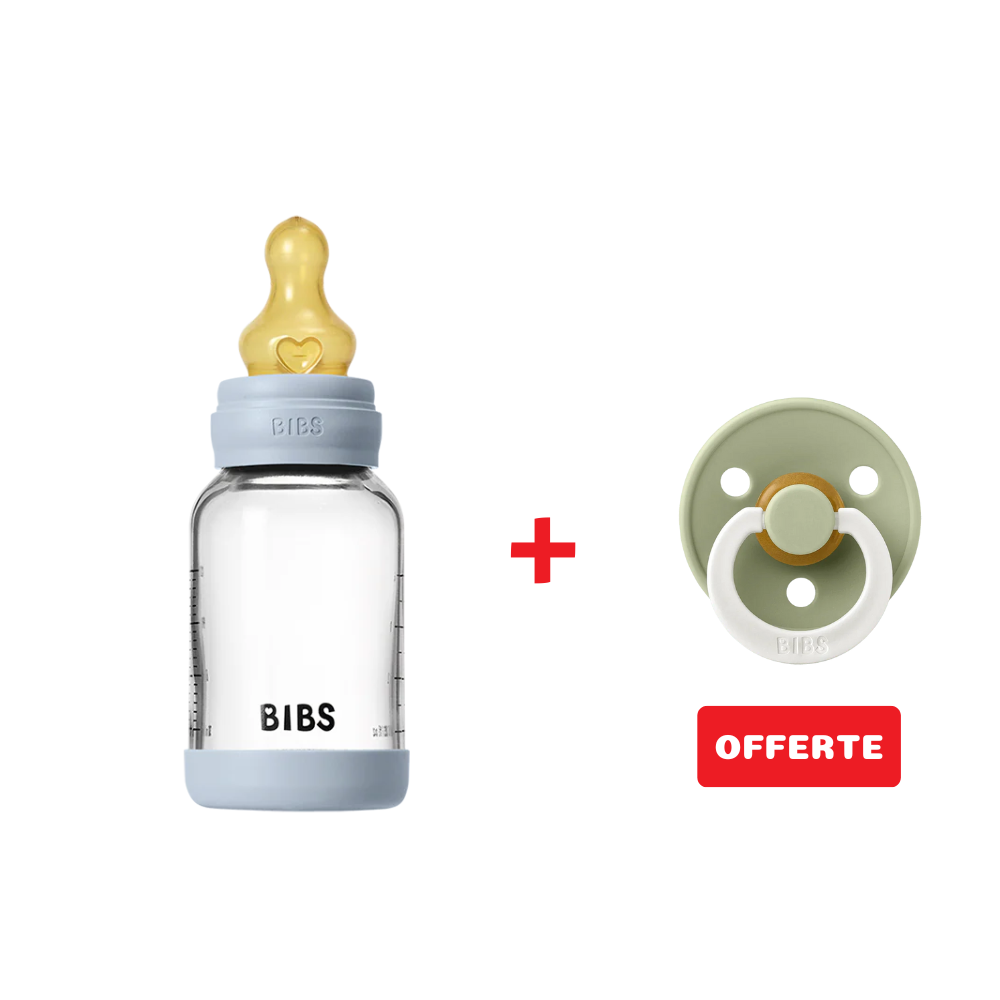 Biberon en Verre 120ml avec Tétine en Latex Débit lent – BIBS - Baby Blue