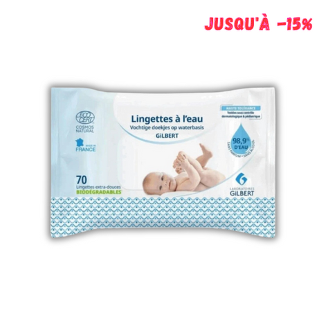 Lingettes Gilbert à l'eau - 70 unités