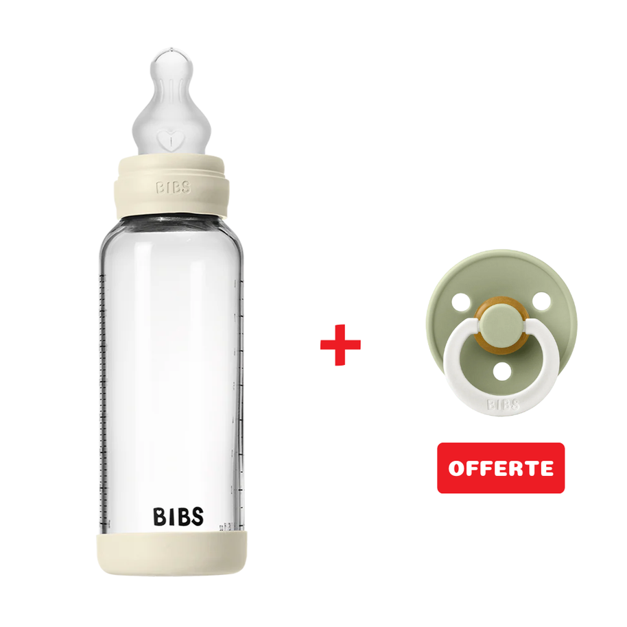 Biberon en Verre 240ml avec Tétine en Silicone Débit Moyen - Ivory - Bibs - Baby Bottle pour bébé Maroc -www.babyboss.ma