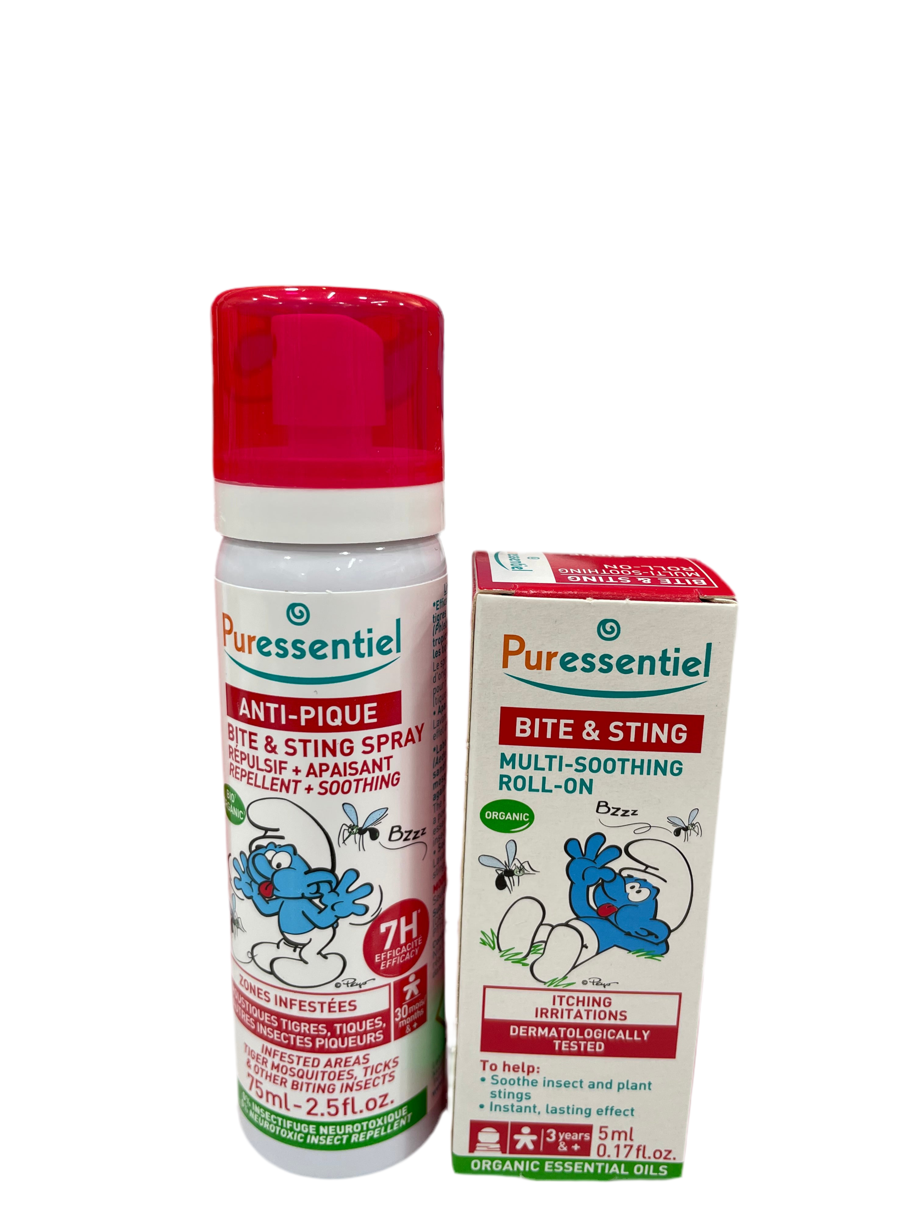 Anti-pique schtroumpfs  Puressentiel - coffret répulsif + apaisant + un frisbee offert